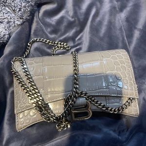 BALENCIAGA Hourglass crocodile-effect chain wallet
